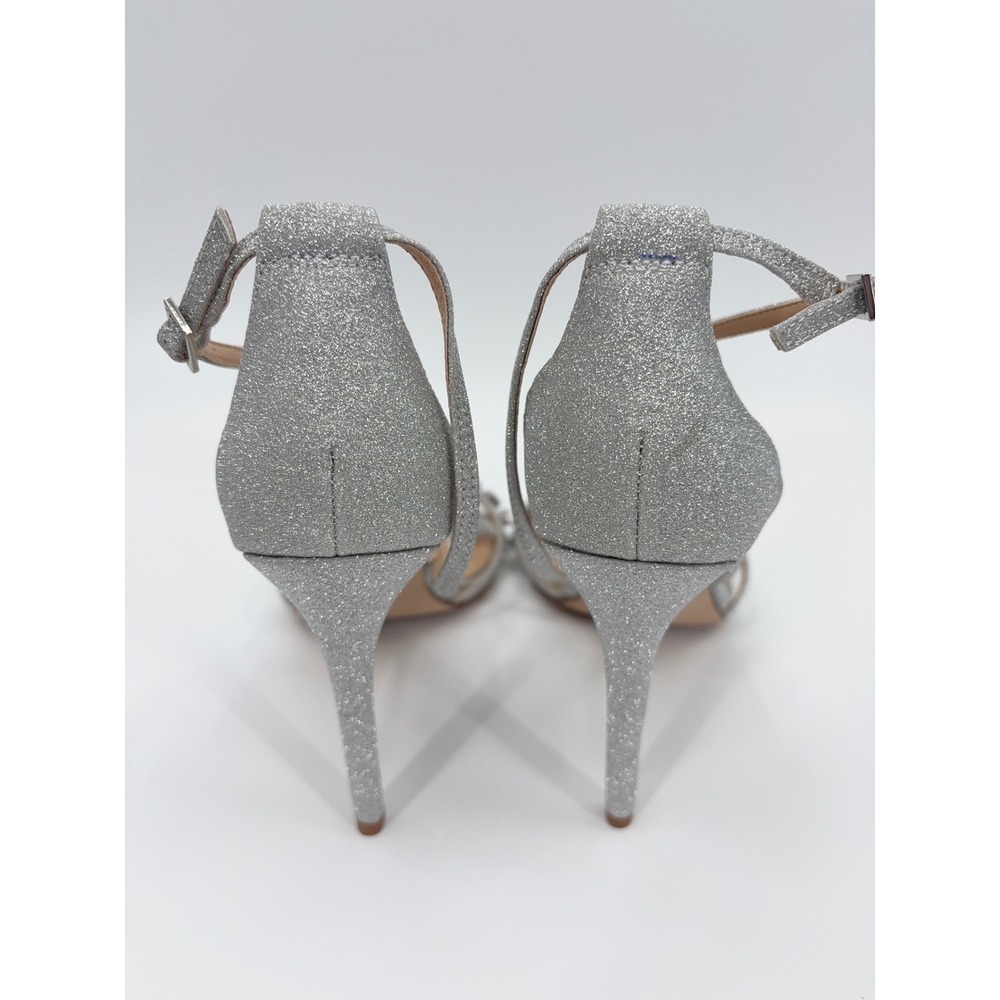 B40 Badgley Mischka Gisele Sandals 7.5 Silver Glitter Embellished Strappy - Picture 8 of 14